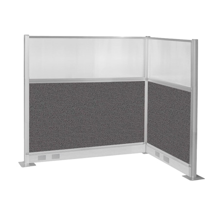 Versare Pre-Configured Hush Panel Electric Cubicle (L Shape) 6' x 4' w/ Window Charcoal Gray Fabric 1859370